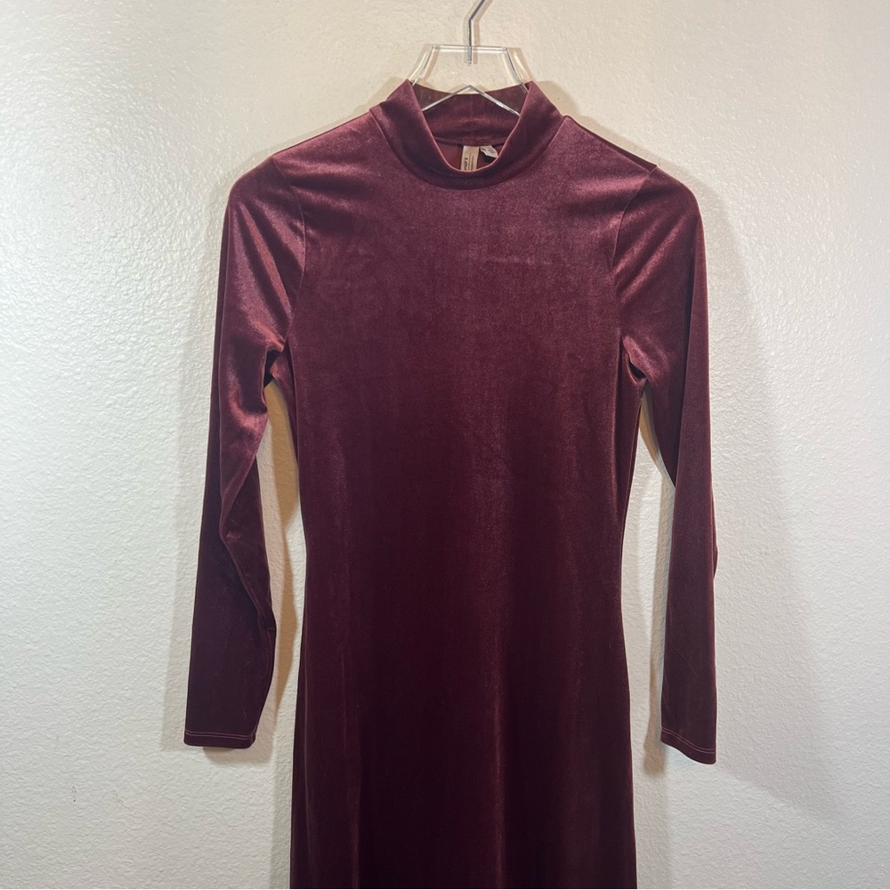 & Other Stories Velvet Turtleneck Midi Dress Burgundy Slit Long Sleeve Women's 4 - Picture 5 of 13